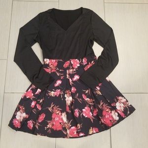 Long sleeve pleated skater dress